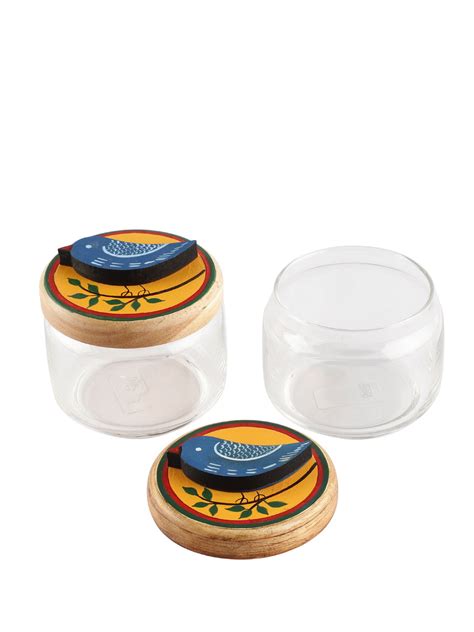 VarEesha Neel Blue Bird Round Airtight Glass Jars with Hand Painted ...