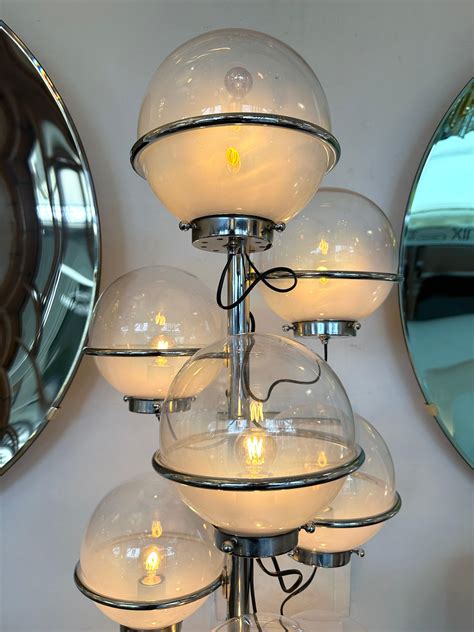 Large Floor Lamp Metal and White Smoke Glass Globe by Candle, Italy ...