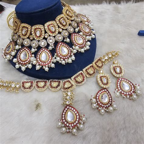 Heavy Kundan Maroon Meenakari Choker Necklace Set – Regal Elegance and ...