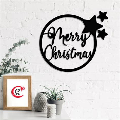 "Merry Christmas" Black Engineered Wood Wall Art Cutout, Ready to Hang ...