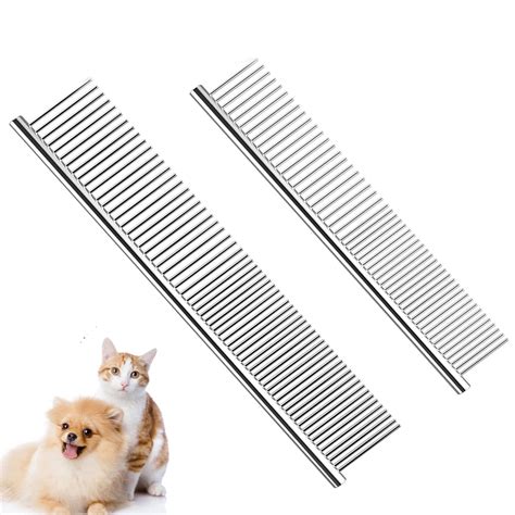 Buy Dog Combs for Grooming, 2 Pack Metal Dog Comb with Rounded Teeth ...