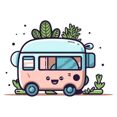Happy Van Living Simple Vector Illustration, Cute Van Car, Kawaii Mini ...
