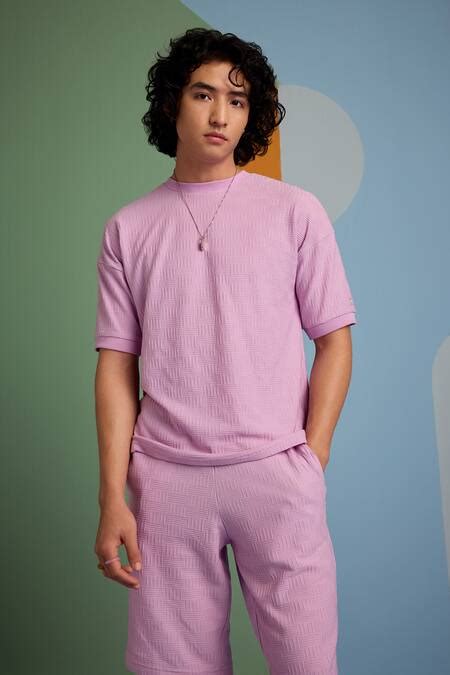 Buy Purple Knitted Jacquard Textured Maverick Tee For Men by MUVAZO ...