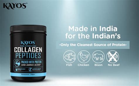 Kayos - Hydrolyzed Collagen Peptides Powder, 250g |Orange Flavor | Type ...