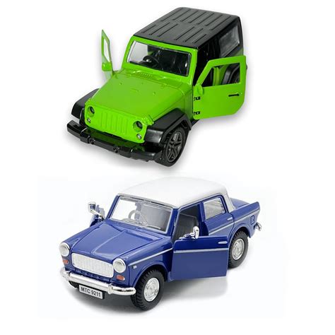 Classic Duo: Fiat Premier Padmini & Mahindra Thar Toy Cars - Pack of 2 ...
