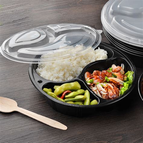 1000ml (32oz) 3-Compartment Round Plastic Food Containers, 150 Sets ...