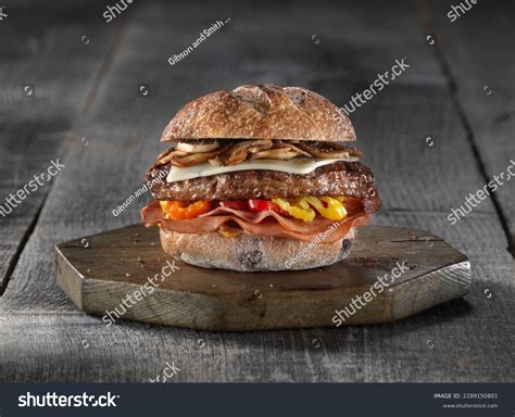 Angus Beef Burger Stacked Mushroom Swiss Stock Photo 2289150801 ...