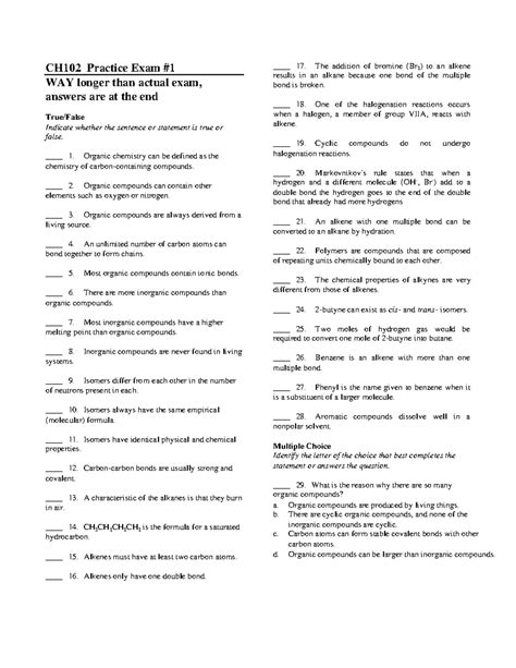 Ch 102 practice exam - CH102 Practice Exam WAY longer than actual exam ...