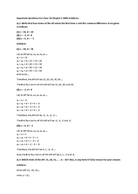 Class 10 - Arithmetric progression imp question - Important Questions ...
