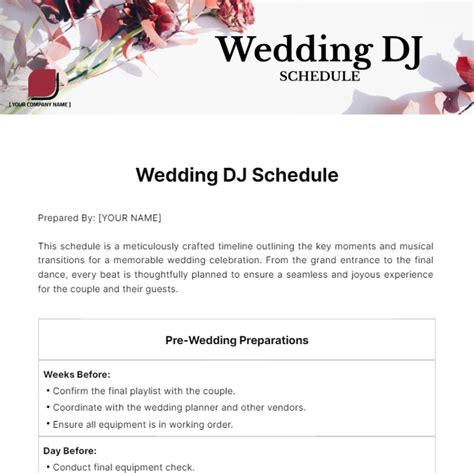 Free Wedding Dj Schedule Template to Edit Online