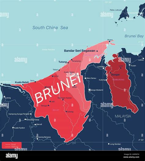 Brunei country detailed editable map with regions cities and towns ...