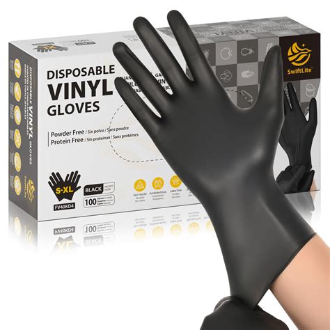 SWIFTLITE Black Vinyl Gloves, Food Grade Gloves Disposable Latex Free ...