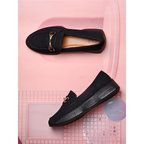 Buy Jove Women Black Solid Loafers Online