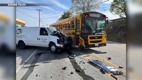 Van collides with school bus on Route 20 in Auburn - Boston News ...