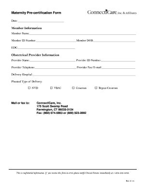 Fillable Online Maternity Pre-certification Form - ConnectiCare Fax ...