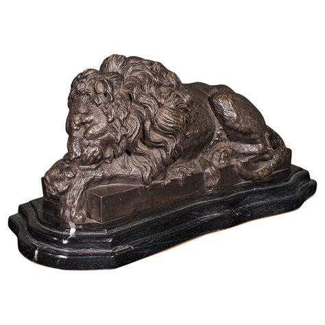 Vintage Recumbent Lion, French, Bronze, Marble, After Canova, Mid 20th ...