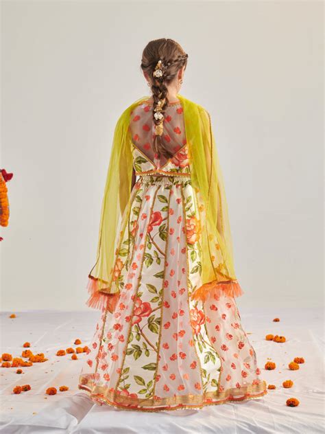 Buy Orange and White Printed Lehenga & Blouse With Dupatta
