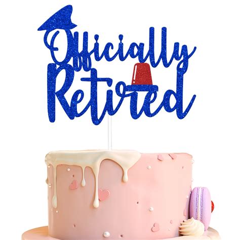 Buy Officially Retired Cake Topper Blue Red Glitter, Happy Retirement ...