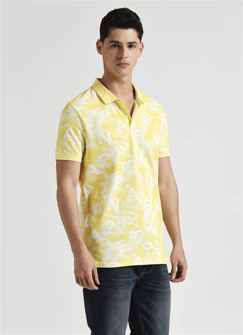 Yellow Typographic Print Summer Pique Polo | Pepe Jeans India
