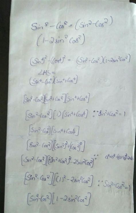 sin8 - cos8 = (sin2-cos2) (1-2sin2 cos2) - Brainly.in