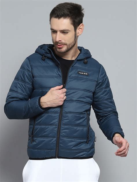 Buy Men Blue Printed Hooded Full Sleeve Jacket Online in India - Rock.it