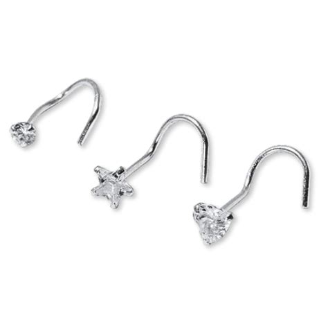 Claire's Nose Rings – Durable Hypoallergenic Sterling Silver Nose Studs ...