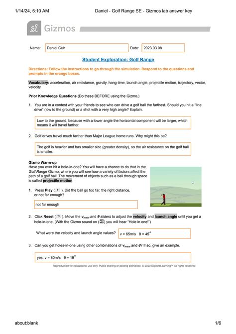 SOLUTION: Daniel golf range se gizmos lab answer key - Studypool