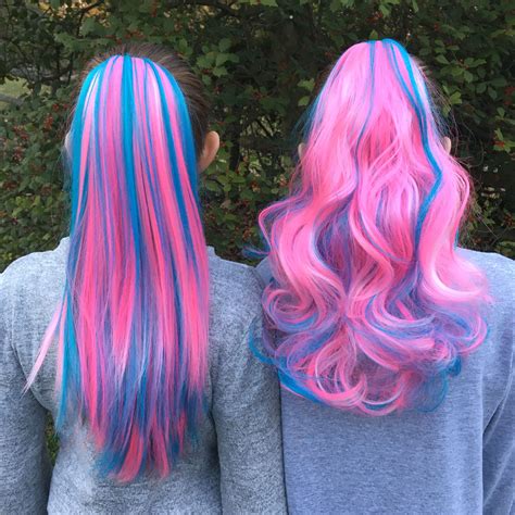 Kids Cotton Candy Pink & Teal Color Hair Extension Ponytail | Gekleurd ...