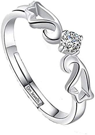 Om Jewells Rhodium Plated Elegantly Designed Adjustable Solitaire Ring ...