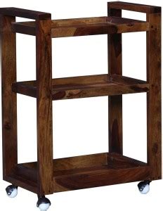 WOODTREND Solid Sheesham Wood Wooden Wine Cart Serving Bar Trolley with ...