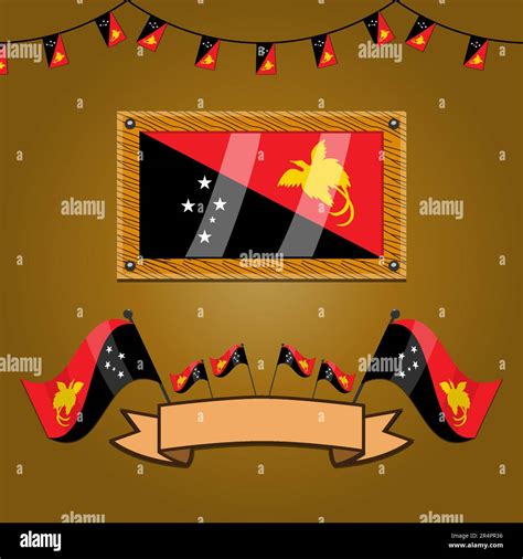 Papua New Guinea Flags On Frame Wood, Label, Simple Gradient and Vector ...