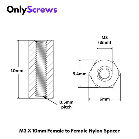 M3 X 10mm Female to Female Nylon Hex Threaded Standoff Spacer – OnlyScrews