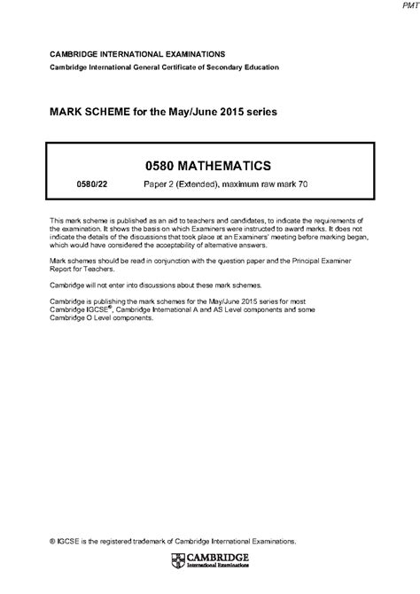 IGCSE Maths 0580/41 Mark Scheme - Paper 4, May/June 2018 - Studocu