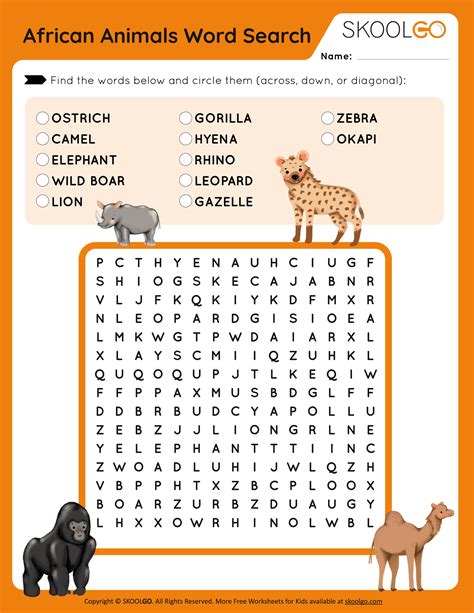 Animal Printable Word Search