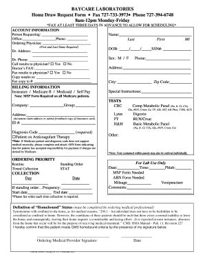 BAYCARE LABORATORIES Home Draw Request Form Fax 727 - Baycare - Fill ...