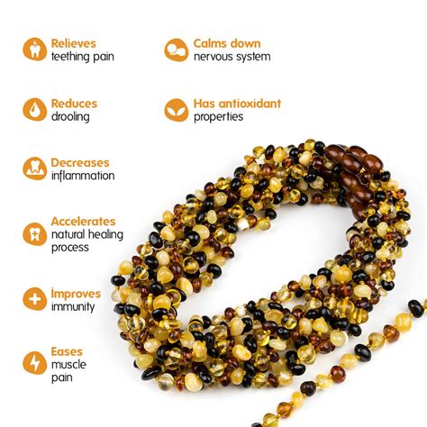 Baltic Amber Teething Necklace for Babies, Multi Color, Polished Bead ...