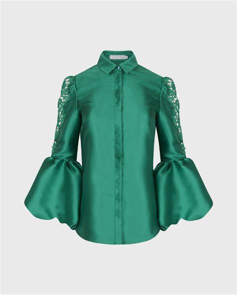MARQUISE Mint Green Designer Shirt with Sculptural Sleeve | ANNE FONTAINE