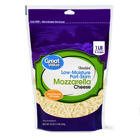 Great Value Low-Moisture Part-Skim Mozzarella Cheese, 16 oz Shredded ...