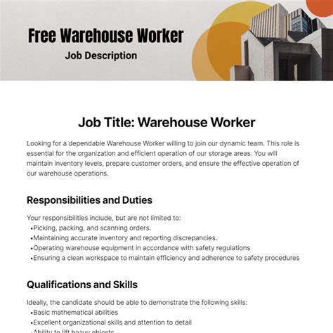 Warehouse Worker Job Description Template - Edit Online & Download ...