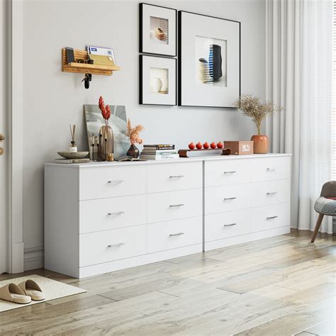 Buy Homfa 6 Drawer White Double Dresser, Wood Storage Cabinet with Easy ...