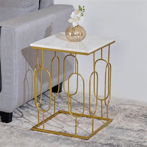 Buy Hubert Marble Top End Table - Gold from Home Centre at just INR 13330.0