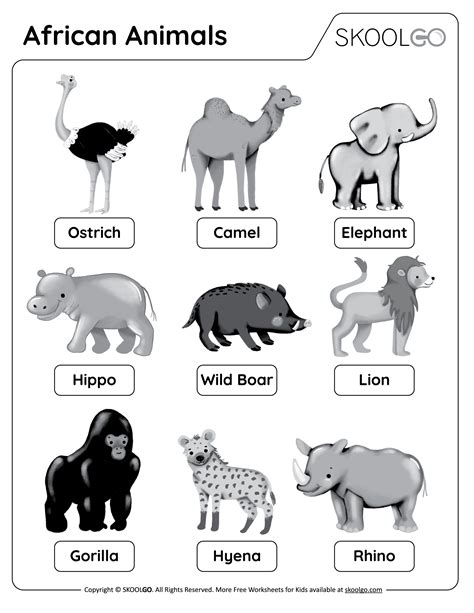 African Animals - Free Worksheet - SKOOLGO