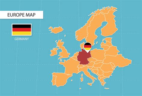 Germany map in Europe, icons showing Germany location and flags. 15706484 Vector Art at Vecteezy