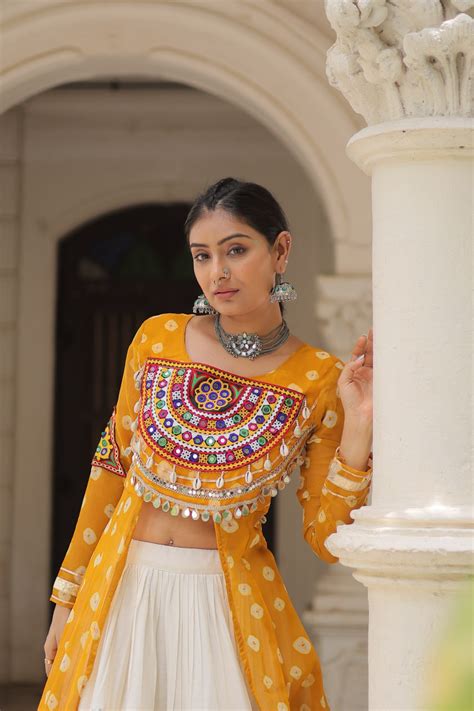 Yellow Color Bandhani Print with kutchi patchework Navratri Collection ...