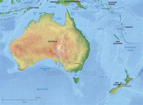 Vector Map Australia - New Zealand relief | One Stop Map | Australia ...