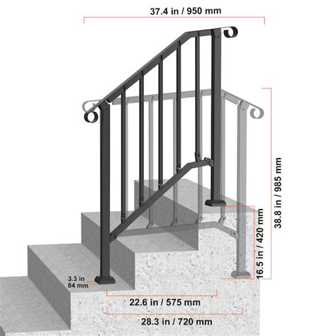 VEVOR Handrails for Outdoor Steps 2-3 Step Stair Hand Rail Kit ...