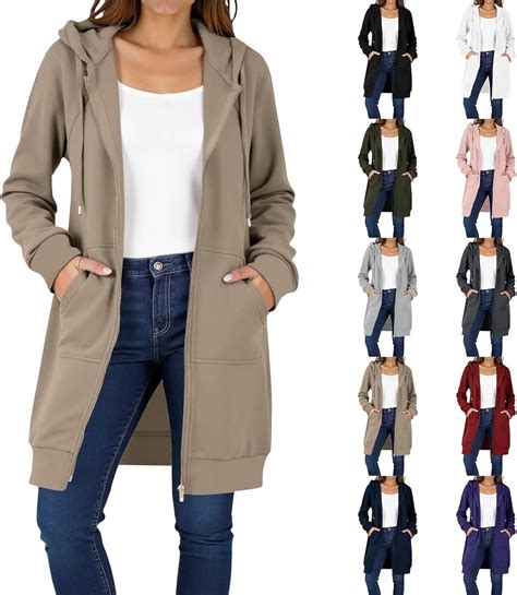 NaRHbrg Zip Up Hoodies for Women Oversized Fleece Long Tunic ...