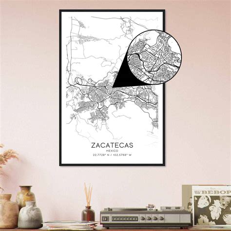 Zacatecas Mexico Map Poster, Zacatecas City Road Wall Art Print ...