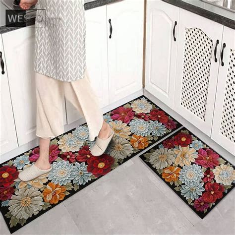 3D Floor Mat for Kitchen Room Cute Plants Floral Print Rug Bedroom ...