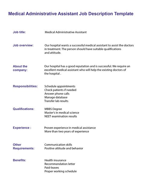 Medical Administrative Assistant Job Description 2025